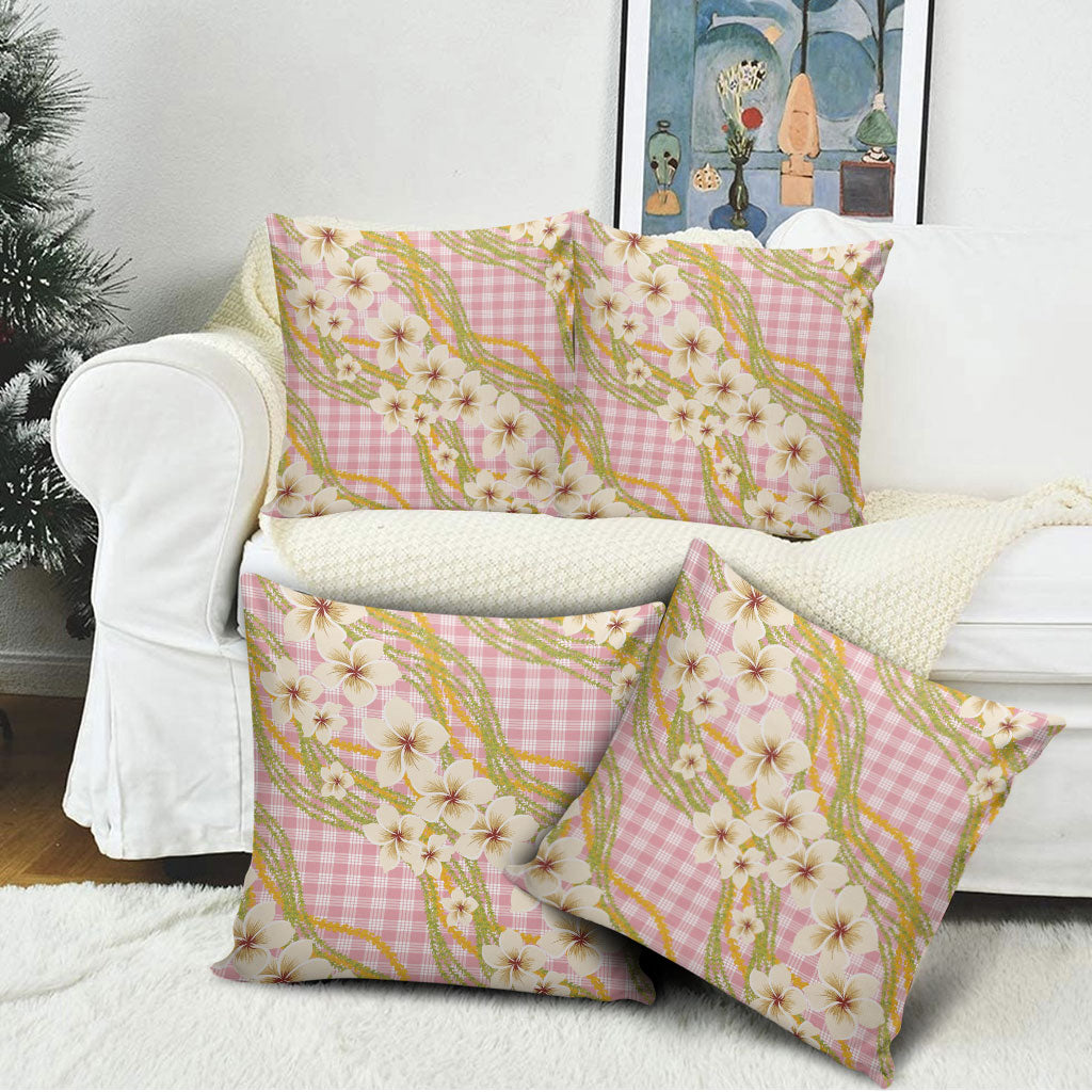 Akala Hamele Palaka Plumeria Pillow Cover Puakenikeni and Maile Lei