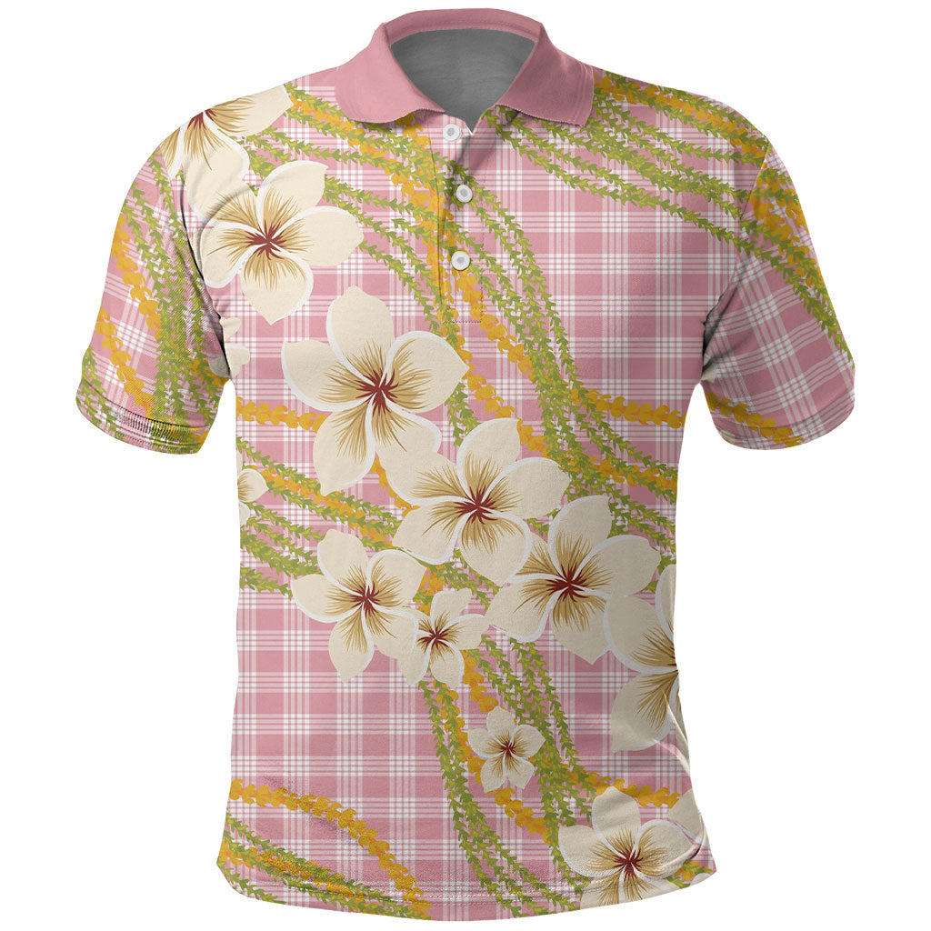 Akala Hamele Palaka Plumeria Polo Shirt Puakenikeni and Maile Lei
