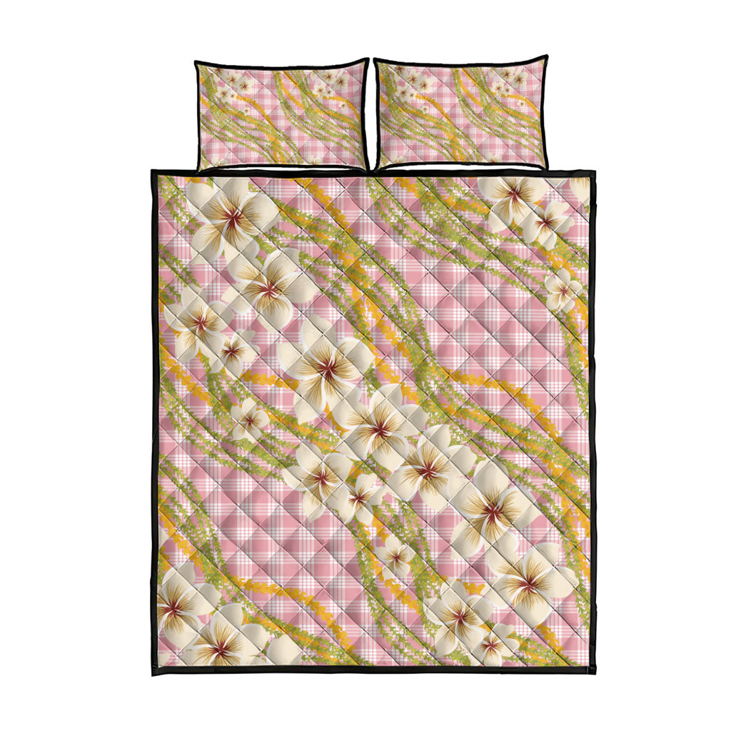 Akala Hamele Palaka Plumeria Quilt Bed Set Puakenikeni and Maile Lei
