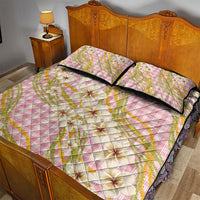 Akala Hamele Palaka Plumeria Quilt Bed Set Puakenikeni and Maile Lei