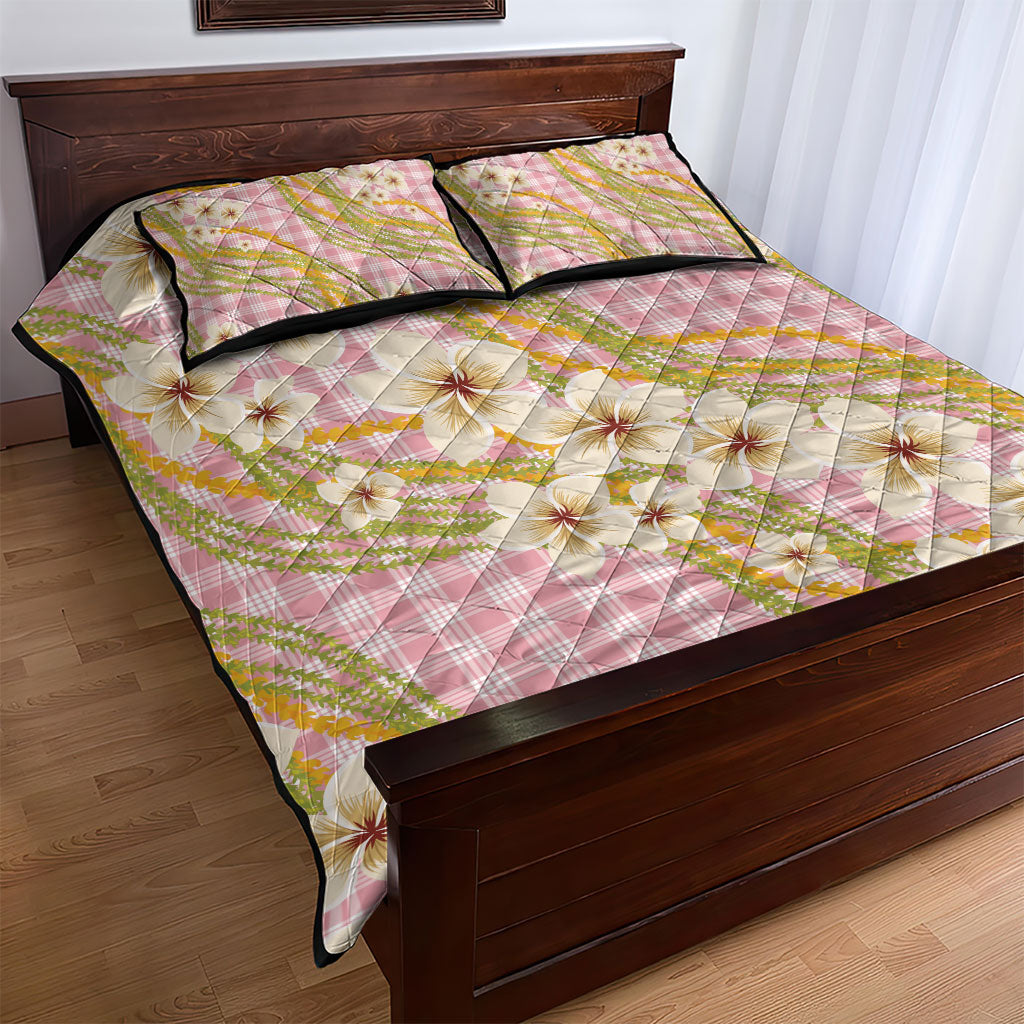 Akala Hamele Palaka Plumeria Quilt Bed Set Puakenikeni and Maile Lei
