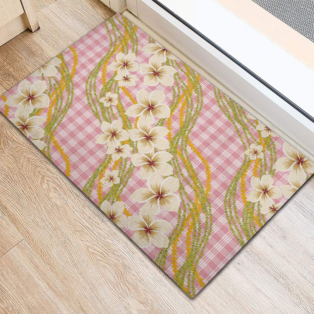 Akala Hamele Palaka Plumeria Rubber Doormat Puakenikeni and Maile Lei