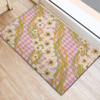 Akala Hamele Palaka Plumeria Rubber Doormat Puakenikeni and Maile Lei