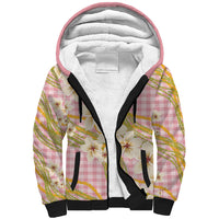 Akala Hamele Palaka Plumeria Sherpa Hoodie Puakenikeni and Maile Lei