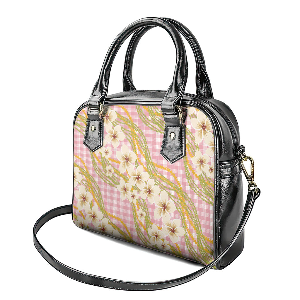 Akala Hamele Palaka Plumeria Shoulder Handbag Puakenikeni and Maile Lei