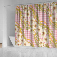 Akala Hamele Palaka Plumeria Shower Curtain Puakenikeni and Maile Lei