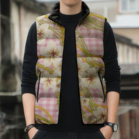 Akala Hamele Palaka Plumeria Sleeveless Puffer Jacket Puakenikeni and Maile Lei