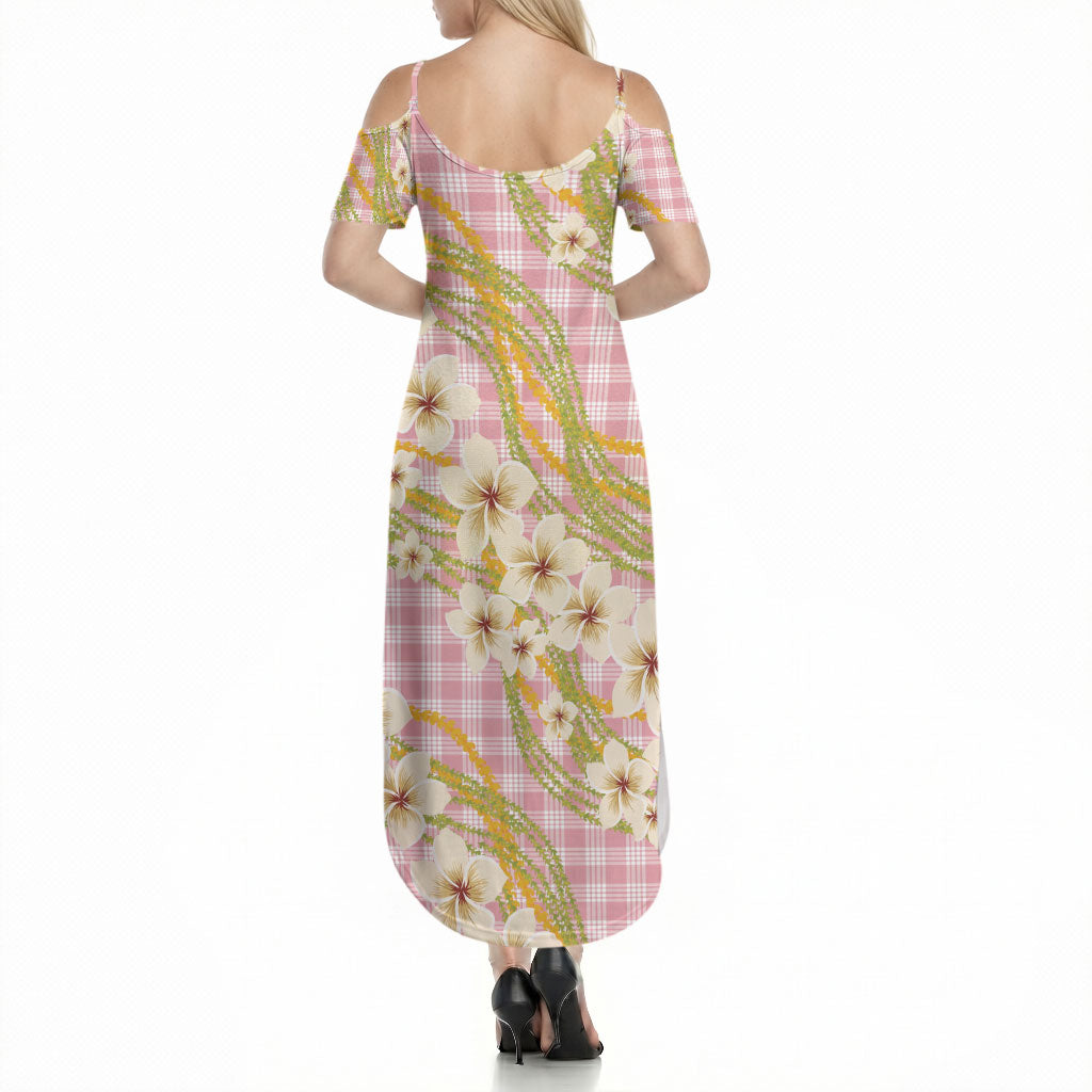Akala Hamele Palaka Plumeria Summer Maxi Dress Puakenikeni and Maile Lei