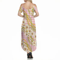 Akala Hamele Palaka Plumeria Summer Maxi Dress Puakenikeni and Maile Lei