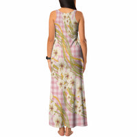 Akala Hamele Palaka Plumeria Tank Maxi Dress Puakenikeni and Maile Lei