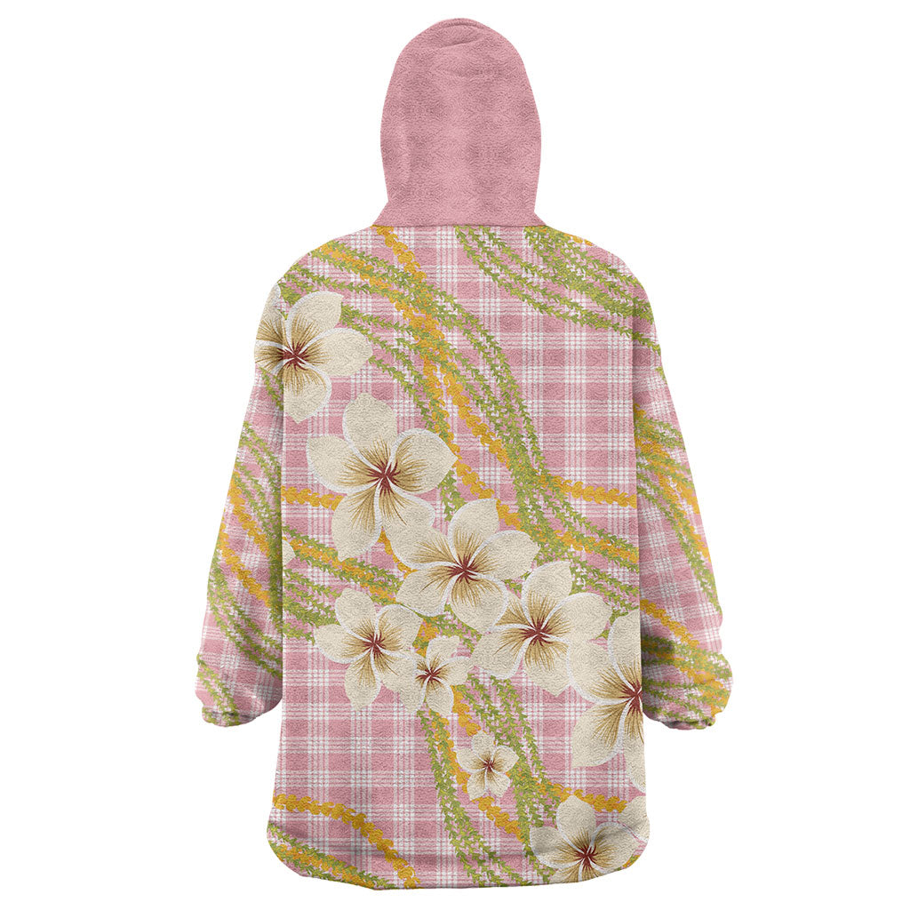 Akala Hamele Palaka Plumeria Wearable Blanket Hoodie Puakenikeni and Maile Lei