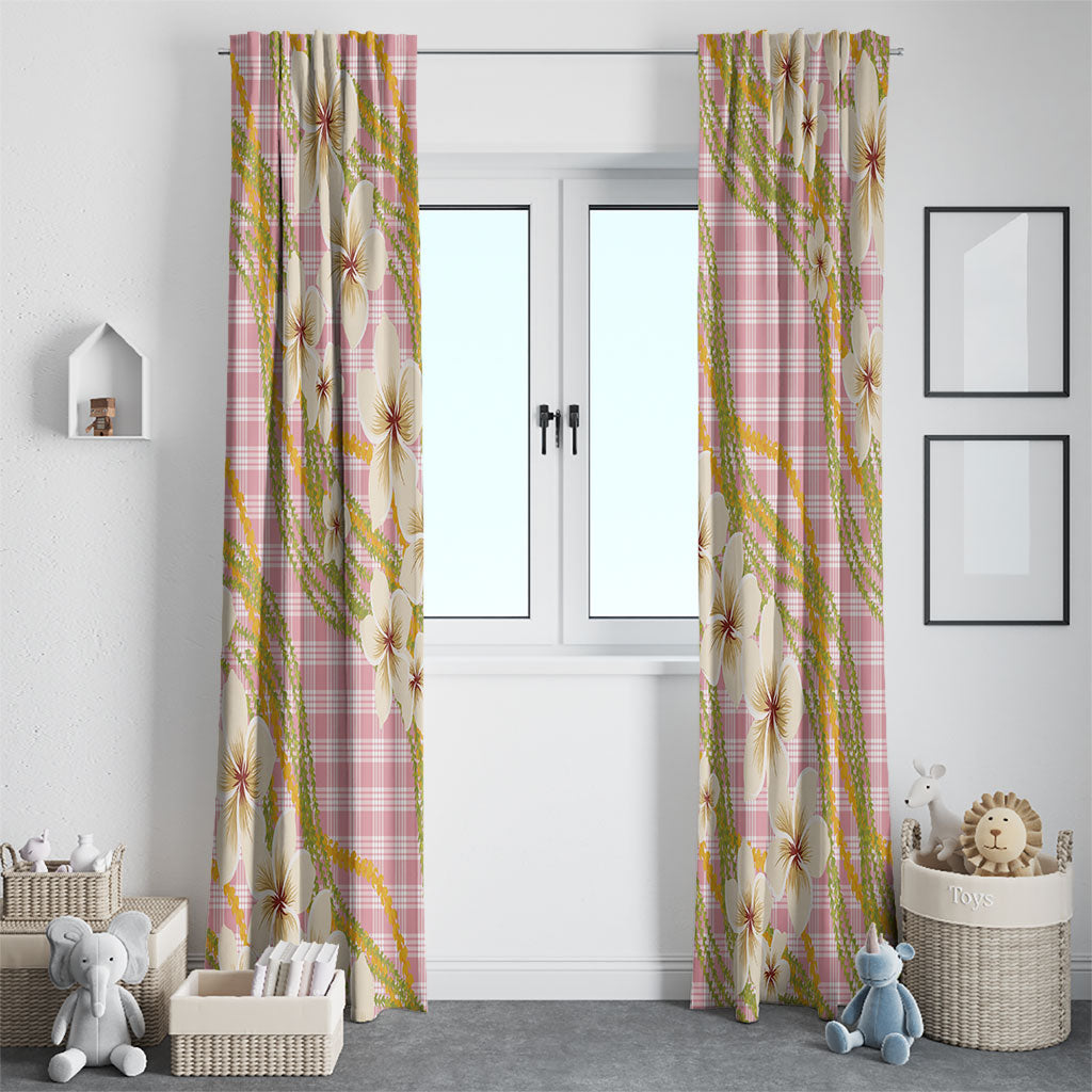 Akala Hamele Palaka Plumeria Window Curtain Puakenikeni and Maile Lei