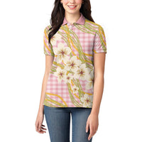 Akala Hamele Palaka Plumeria Women Polo Shirt Puakenikeni and Maile Lei