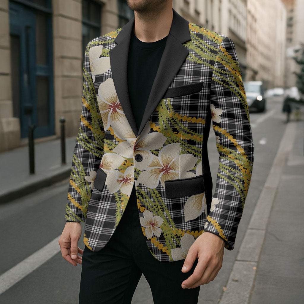 Ele'ele Hawai'i Palaka Plumeria Blazer Puakenikeni and Maile Lei