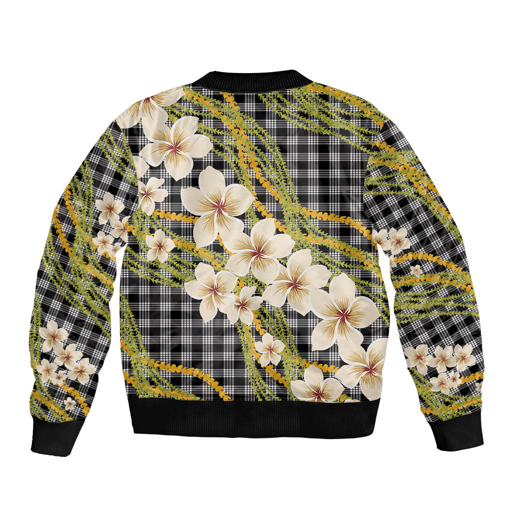 Ele'ele Hawai'i Palaka Plumeria Bomber Jacket Puakenikeni and Maile Lei