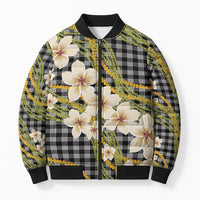 Ele'ele Hawai'i Palaka Plumeria Bomber Puffer Jacket Puakenikeni and Maile Lei