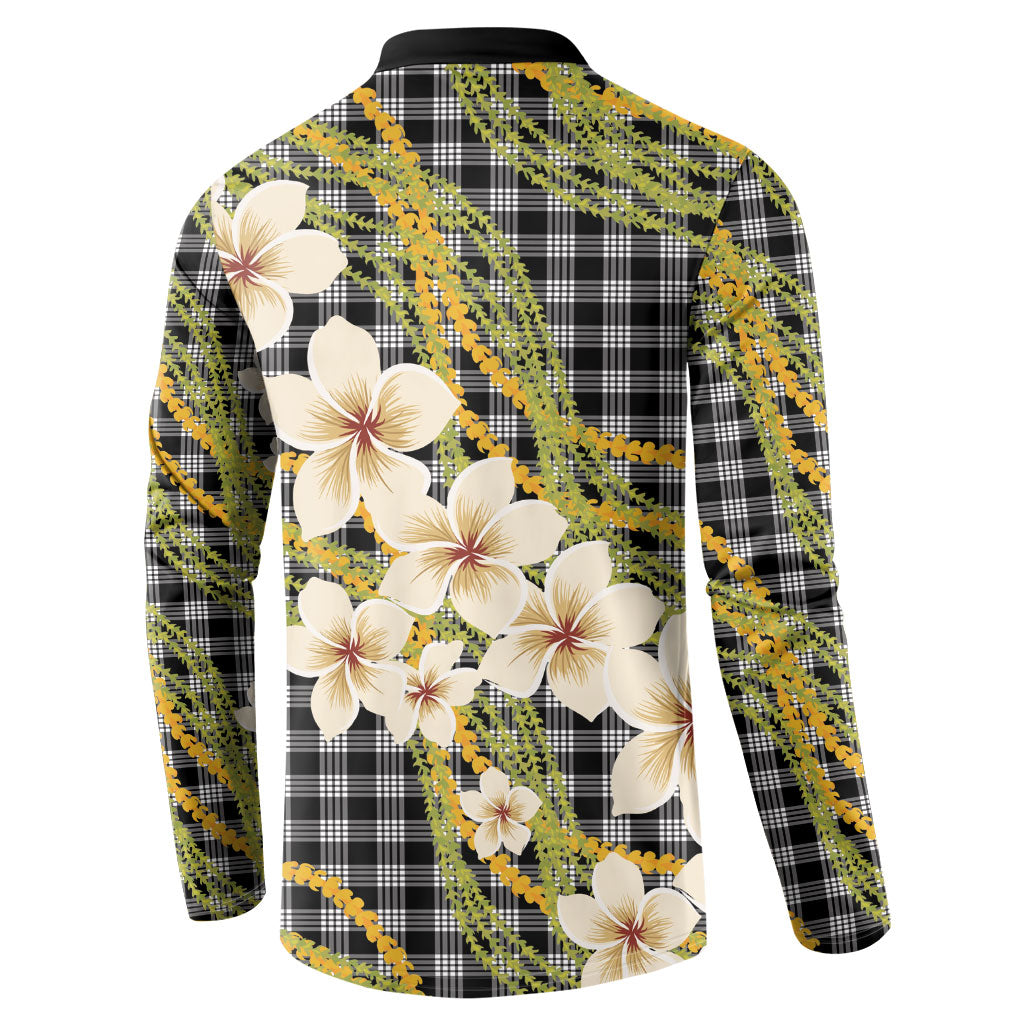 Ele'ele Hawai'i Palaka Plumeria Button Sweatshirt Puakenikeni and Maile Lei