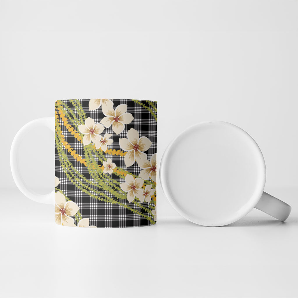Ele'ele Hawai'i Palaka Plumeria Ceramic Mug Puakenikeni and Maile Lei