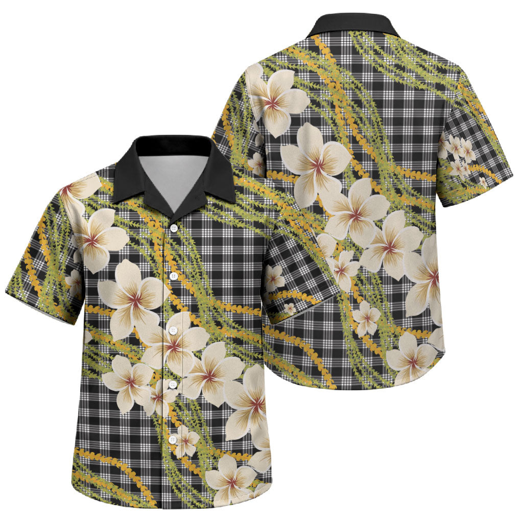 Ele'ele Hawai'i Palaka Plumeria Family Matching Off Shoulder Maxi Dress and Hawaiian Shirt Puakenikeni and Maile Lei