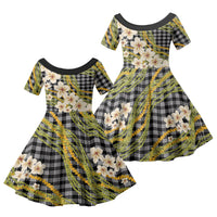 Ele'ele Hawai'i Palaka Plumeria Family Matching Tank Maxi Dress and Hawaiian Shirt Puakenikeni and Maile Lei