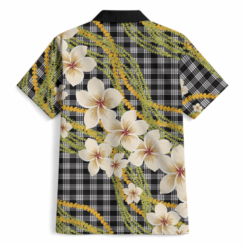 Ele'ele Hawai'i Palaka Plumeria Hawaiian Shirt Puakenikeni and Maile Lei