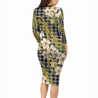 Ele'ele Hawai'i Palaka Plumeria Long Sleeve Bodycon Dress Puakenikeni and Maile Lei