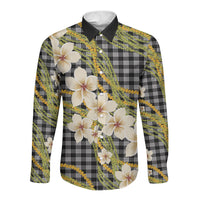 Ele'ele Hawai'i Palaka Plumeria Long Sleeve Button Shirt Puakenikeni and Maile Lei