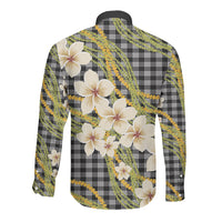 Ele'ele Hawai'i Palaka Plumeria Long Sleeve Button Shirt Puakenikeni and Maile Lei