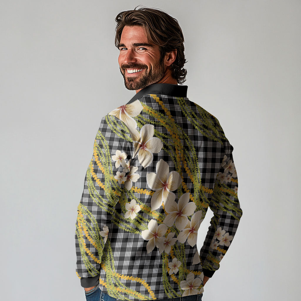 Ele'ele Hawai'i Palaka Plumeria Long Sleeve Polo Shirt Puakenikeni and Maile Lei