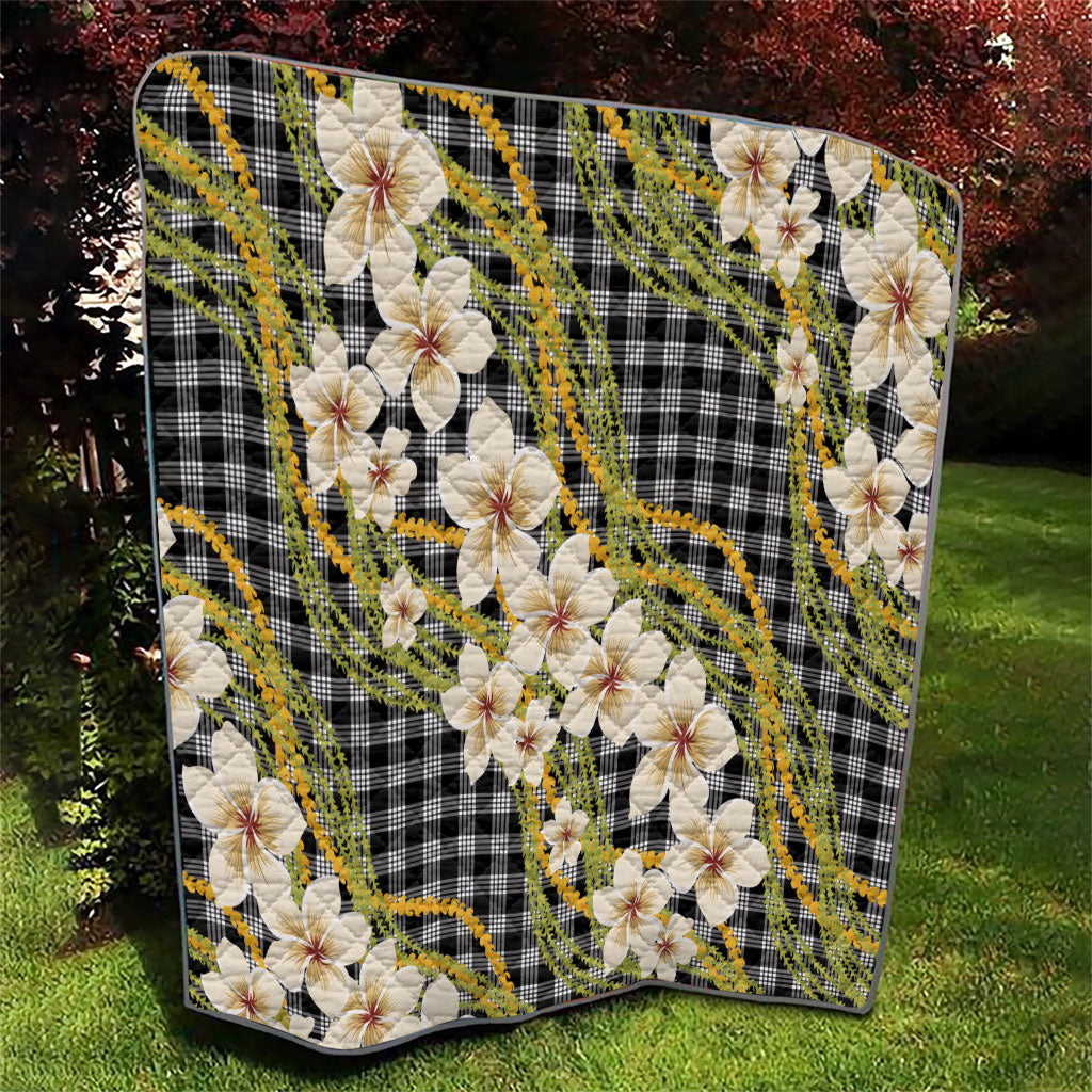 Ele'ele Hawai'i Palaka Plumeria Quilt Puakenikeni and Maile Lei