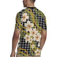 Ele'ele Hawai'i Palaka Plumeria Rugby Jersey Puakenikeni and Maile Lei