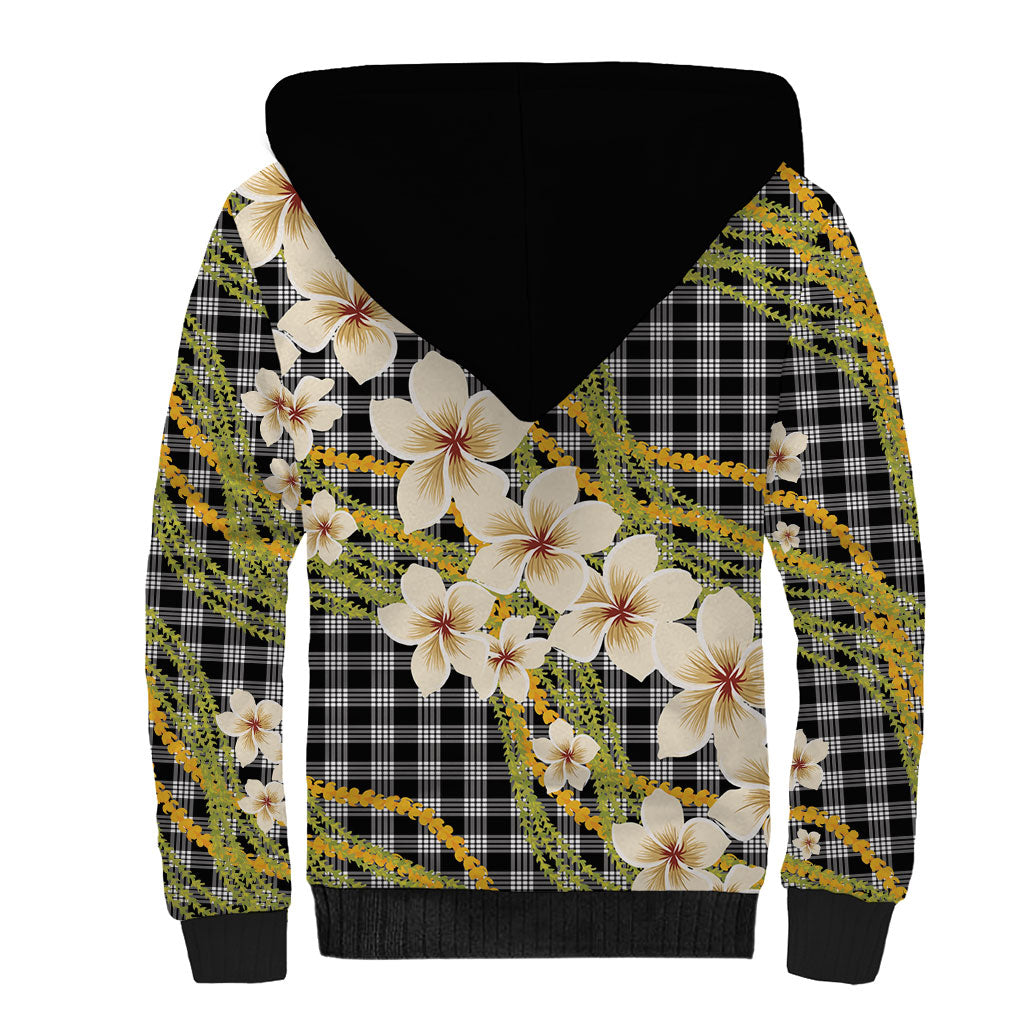 Ele'ele Hawai'i Palaka Plumeria Sherpa Hoodie Puakenikeni and Maile Lei