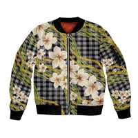 Ele'ele Hawai'i Palaka Plumeria Sleeve Zip Bomber Jacket Puakenikeni and Maile Lei