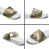 Ele'ele Hawai'i Palaka Plumeria Slide Sandals Puakenikeni and Maile Lei