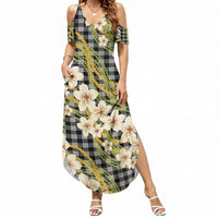 Ele'ele Hawai'i Palaka Plumeria Summer Maxi Dress Puakenikeni and Maile Lei