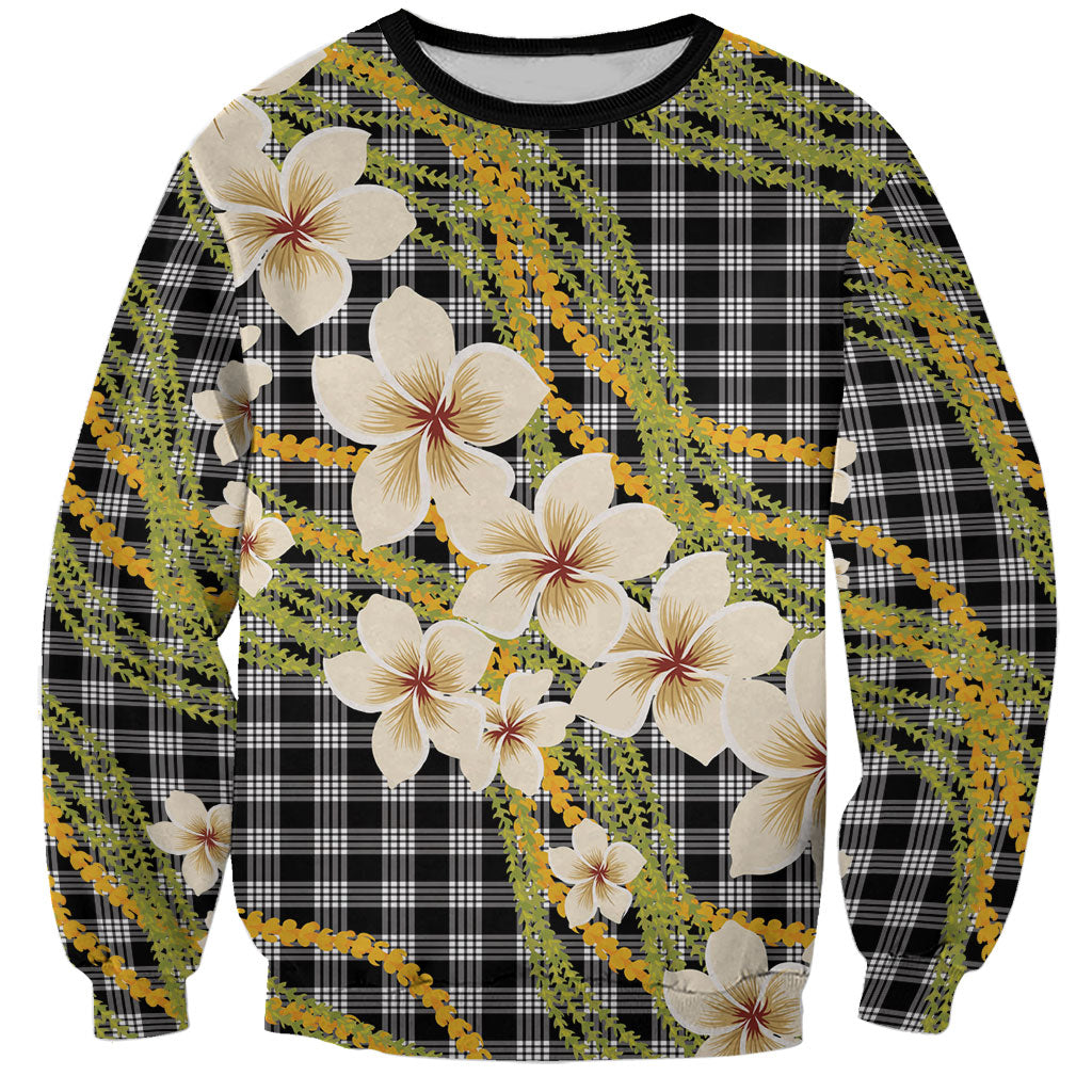 Ele'ele Hawai'i Palaka Plumeria Sweatshirt Puakenikeni and Maile Lei