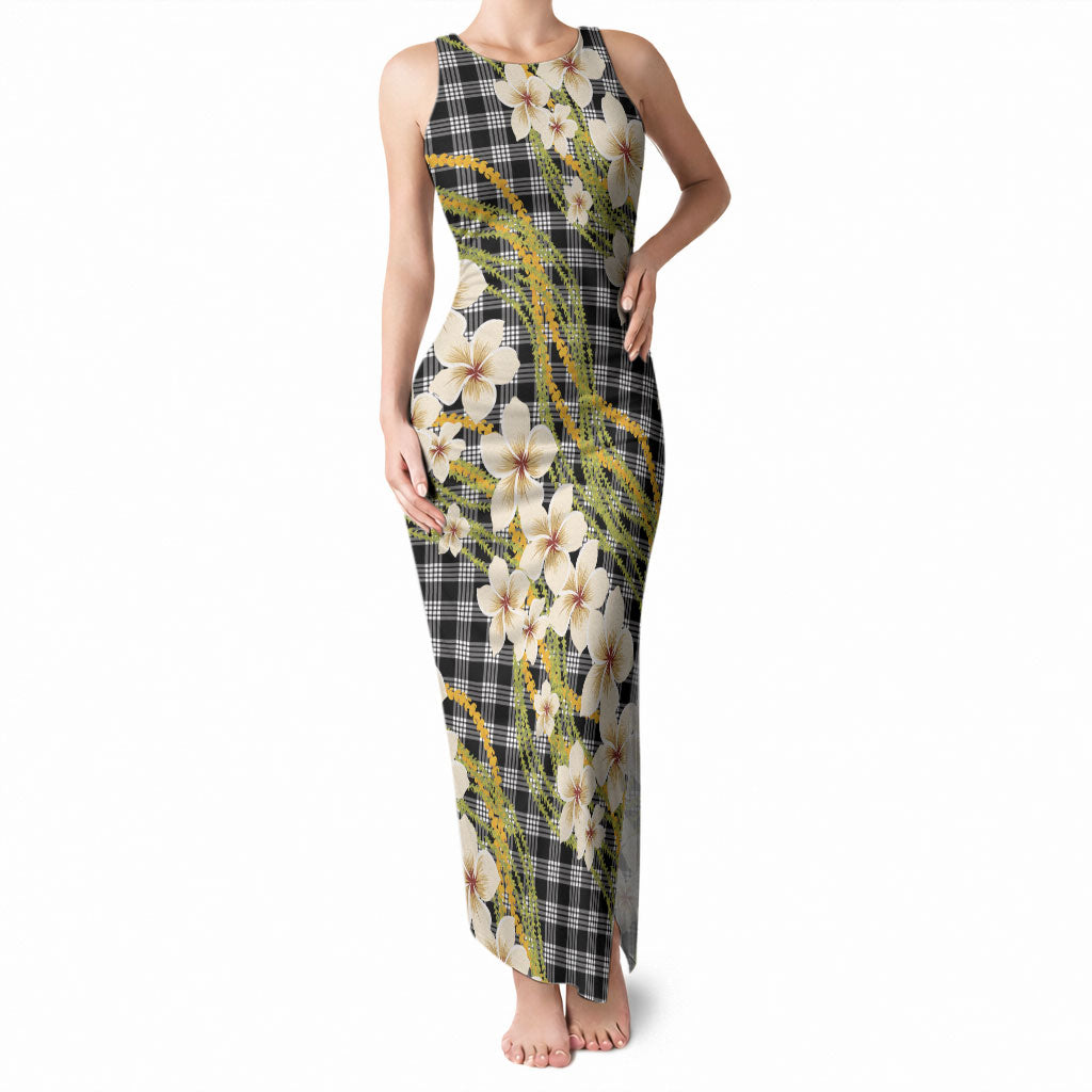 Ele'ele Hawai'i Palaka Plumeria Tank Maxi Dress Puakenikeni and Maile Lei