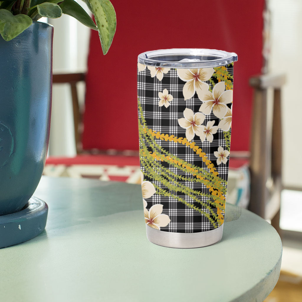 Ele'ele Hawai'i Palaka Plumeria Tumbler Cup Puakenikeni and Maile Lei