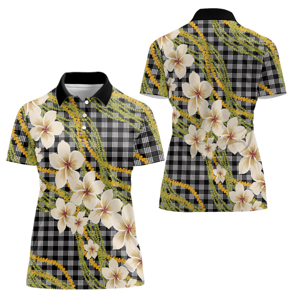 Ele'ele Hawai'i Palaka Plumeria Women Polo Shirt Puakenikeni and Maile Lei