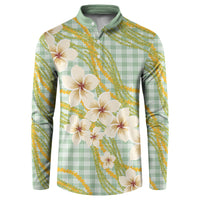 Liko Kukui Hawai'i Palaka Plumeria Button Sweatshirt Puakenikeni and Maile Lei