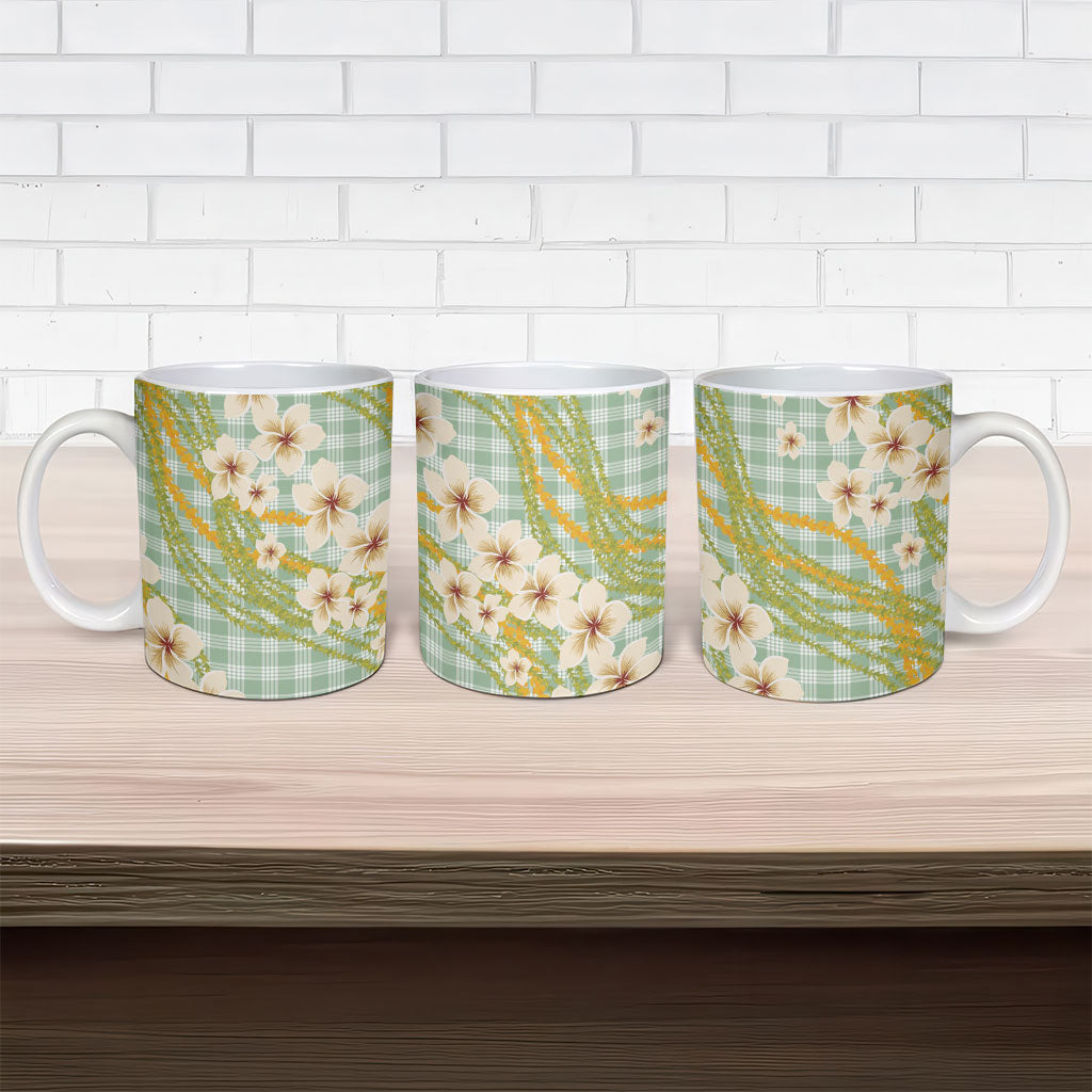 Liko Kukui Hawai'i Palaka Plumeria Ceramic Mug Puakenikeni and Maile Lei