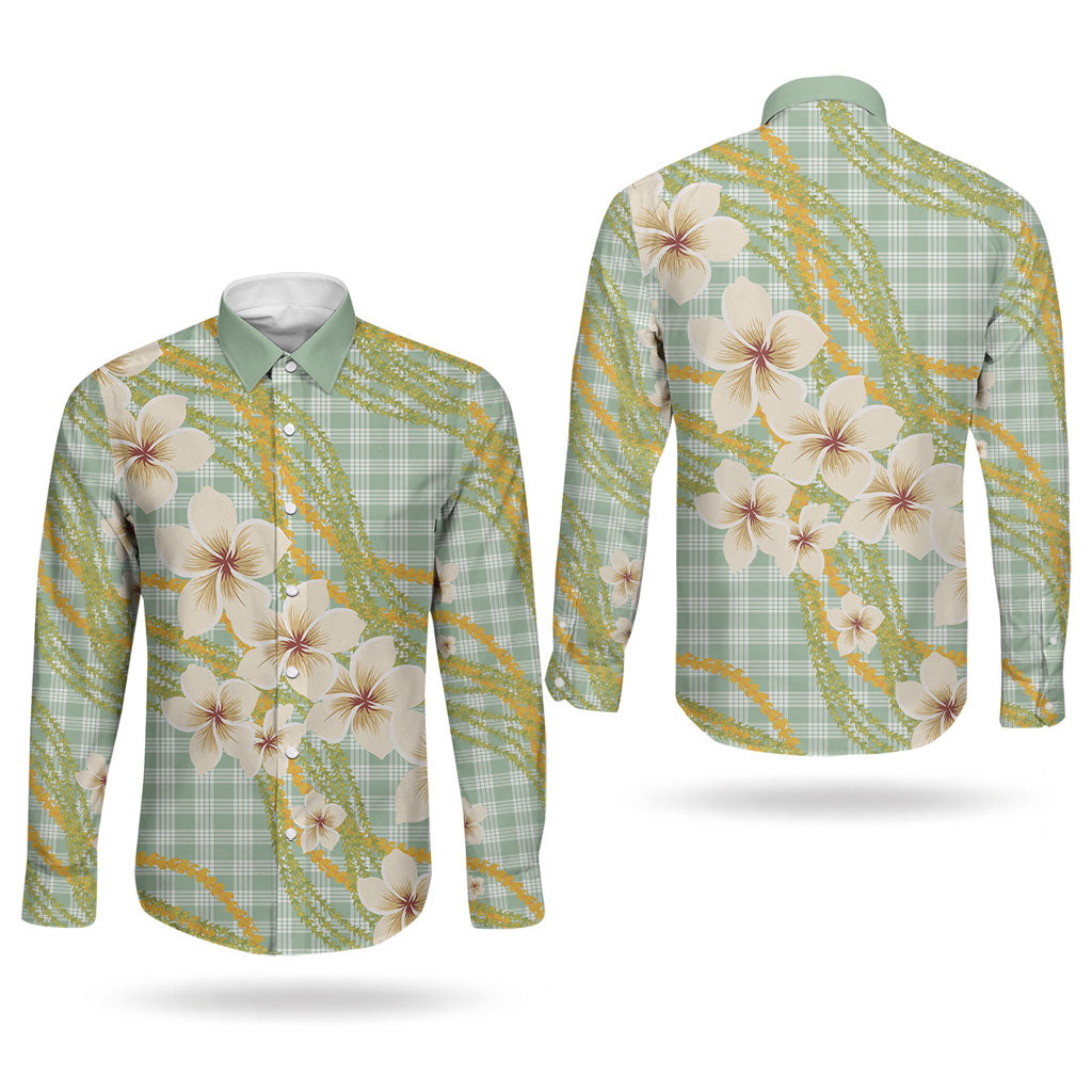 Liko Kukui Hawai'i Palaka Plumeria Couples Matching Tank Maxi Dress and Long Sleeve Button Shirt Puakenikeni and Maile Lei