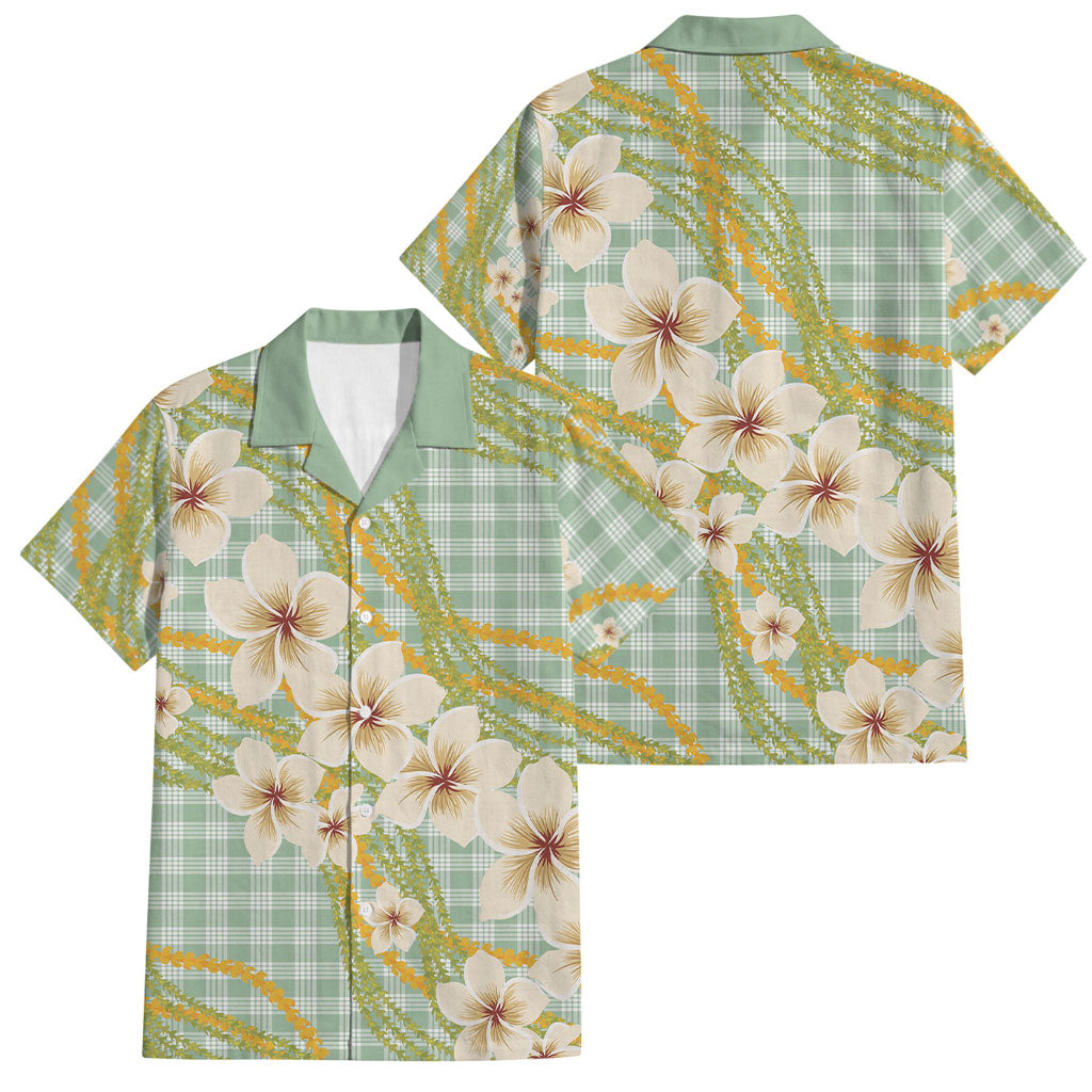 Liko Kukui Hawai'i Palaka Plumeria Family Matching Long Sleeve Bodycon Dress and Hawaiian Shirt Puakenikeni and Maile Lei