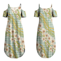 Liko Kukui Hawai'i Palaka Plumeria Family Matching Summer Maxi Dress and Hawaiian Shirt Puakenikeni and Maile Lei