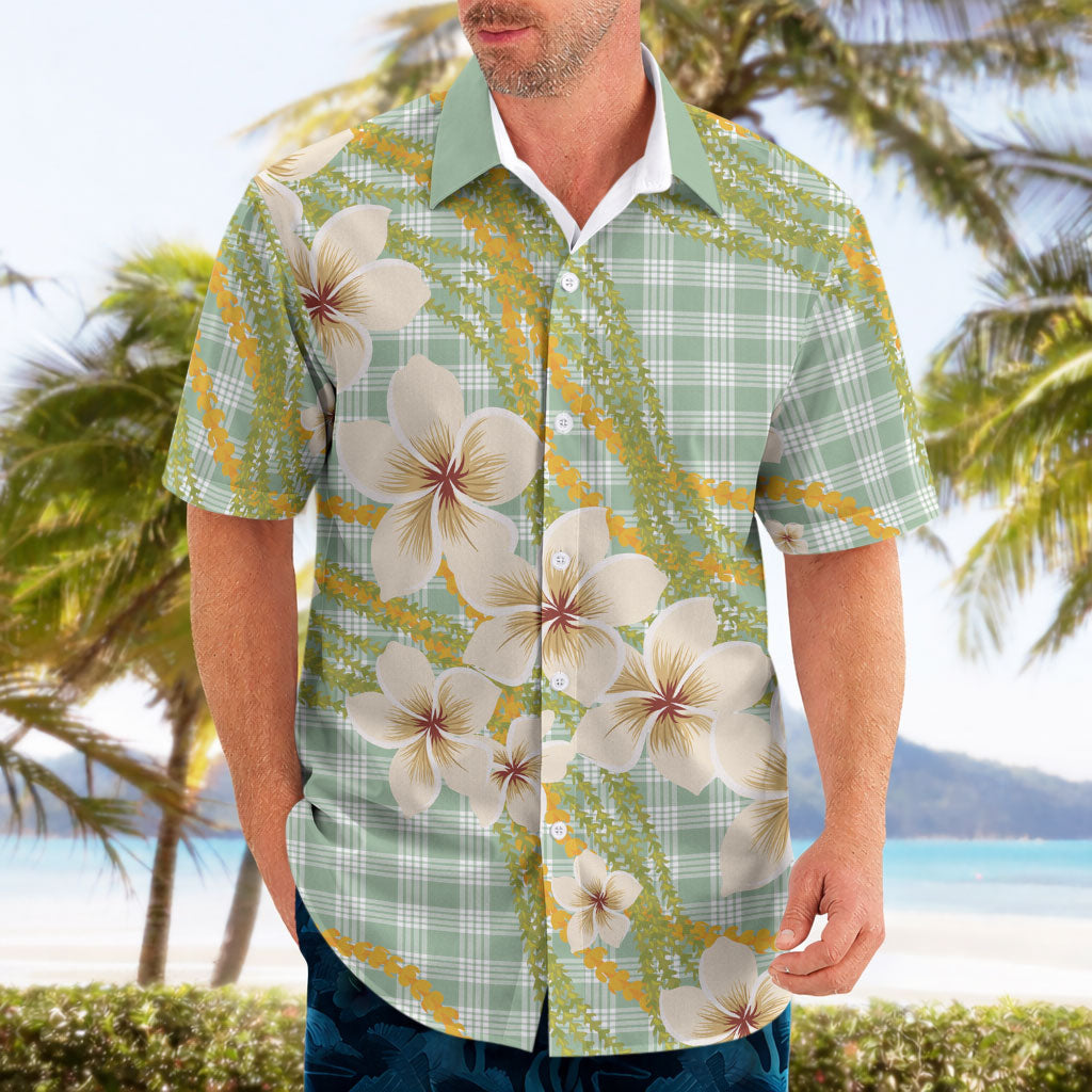 Liko Kukui Hawai'i Palaka Plumeria Hawaiian Shirt Puakenikeni and Maile Lei
