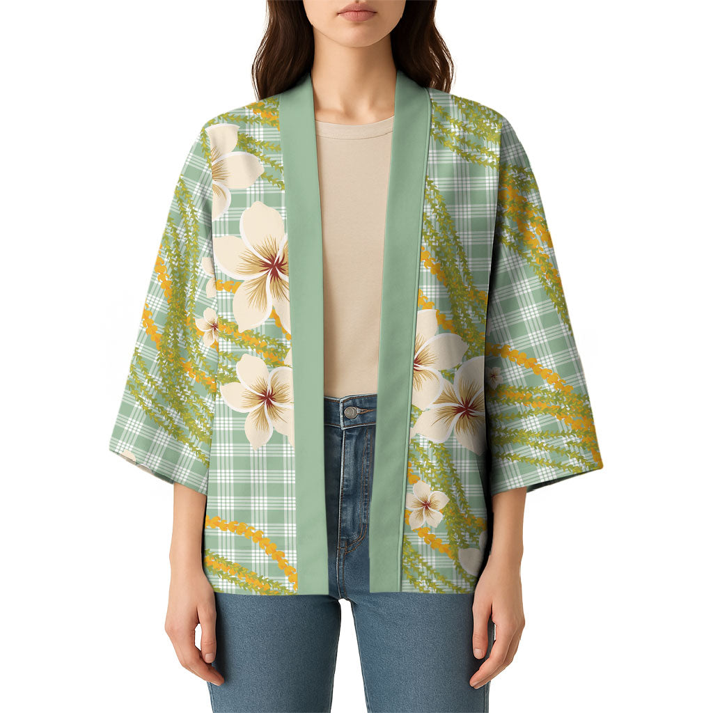 Liko Kukui Hawai'i Palaka Plumeria Kimono Puakenikeni and Maile Lei