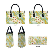 Liko Kukui Hawai'i Palaka Plumeria Leather Bag Puakenikeni and Maile Lei