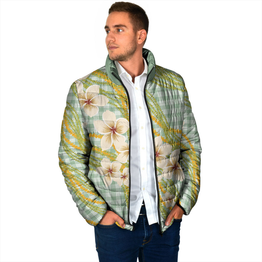 Liko Kukui Hawai'i Palaka Plumeria Padded Jacket Puakenikeni and Maile Lei