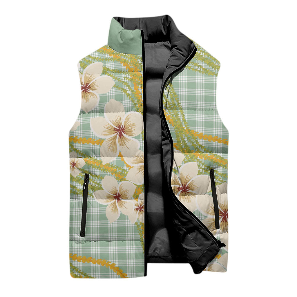 Liko Kukui Hawai'i Palaka Plumeria Sleeveless Puffer Jacket Puakenikeni and Maile Lei