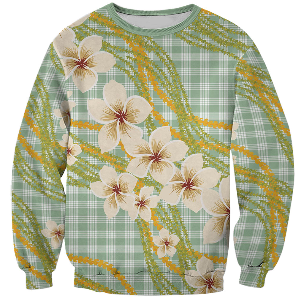 Liko Kukui Hawai'i Palaka Plumeria Sweatshirt Puakenikeni and Maile Lei